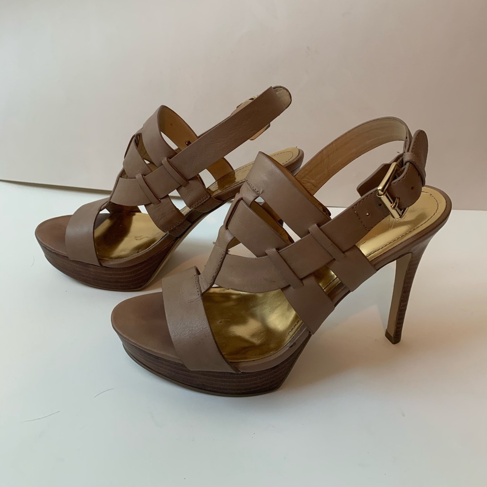 Tan leather heel sandal, Marc Fisher size 8